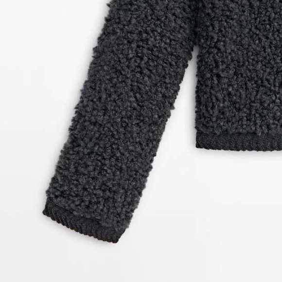 NWT. Massimo Dutti Lead (black/gray) Wool Blend Bouclé Knit Cardigan. Size S, M. - Picture 7 of 14
